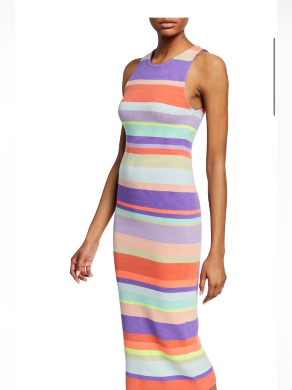 ALICE + OLIVIA Jenner Striped Crewneck Sleeveless Slim Dress